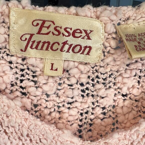 Vintage Essex Junction V-Neck Sweater Women's Size Large Pink Knit Short Sleeve - Picture 6 of 7
